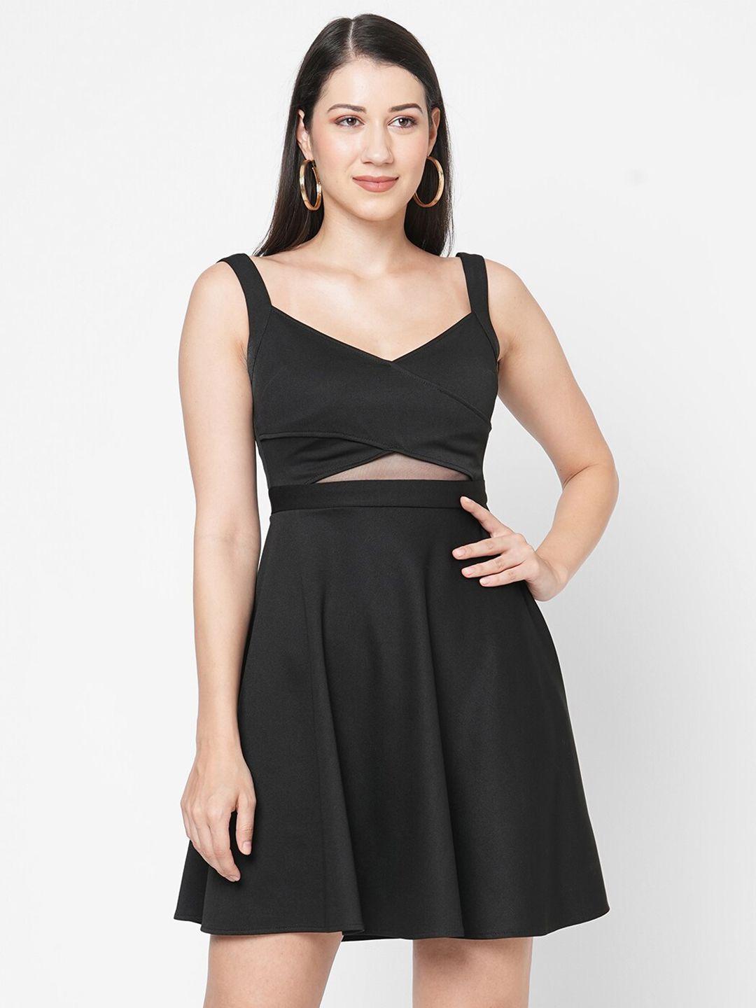 mish women black solid fit & flare  dress