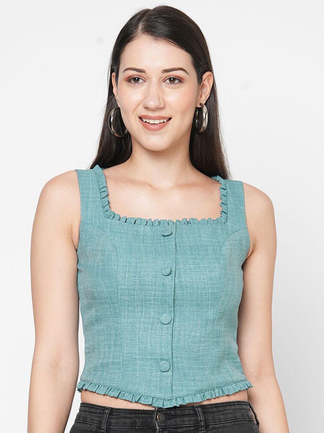 mish women sea green solid crop top