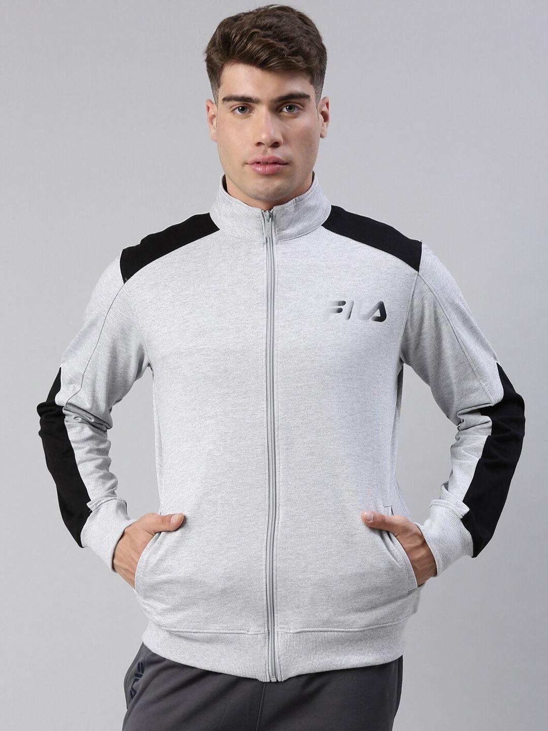 fila men grey black colourblocked sporty jacket