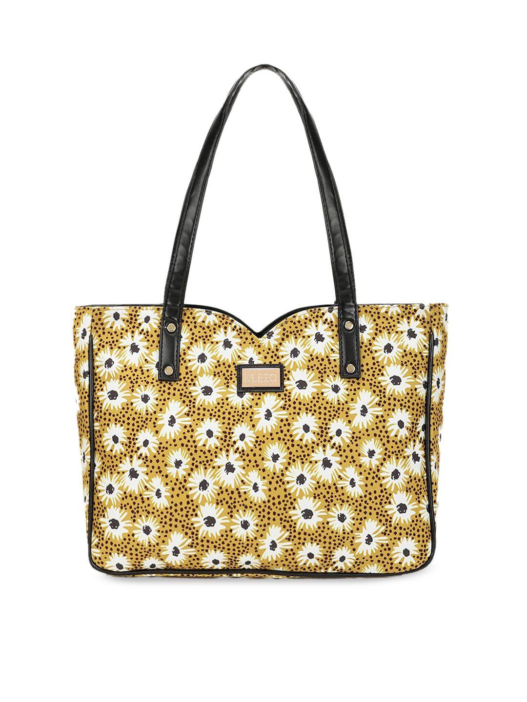 kleio mustard & white floral printed structured tote bag