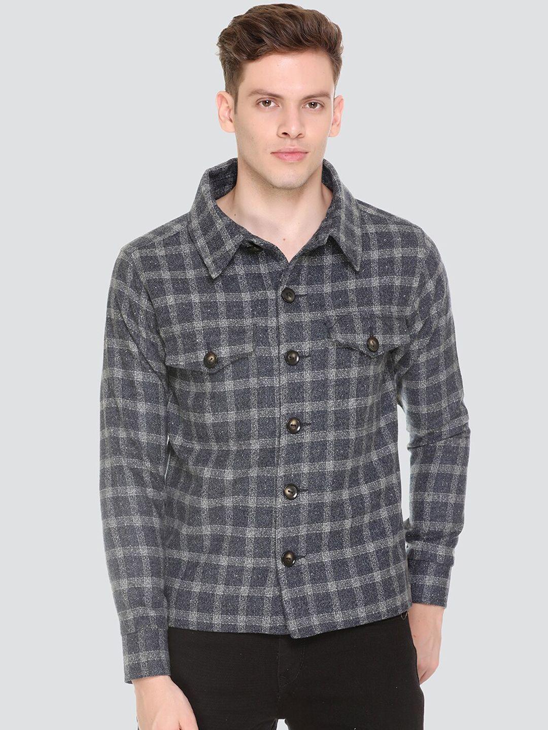 honnete men blue grey checked lightweight open front jacket