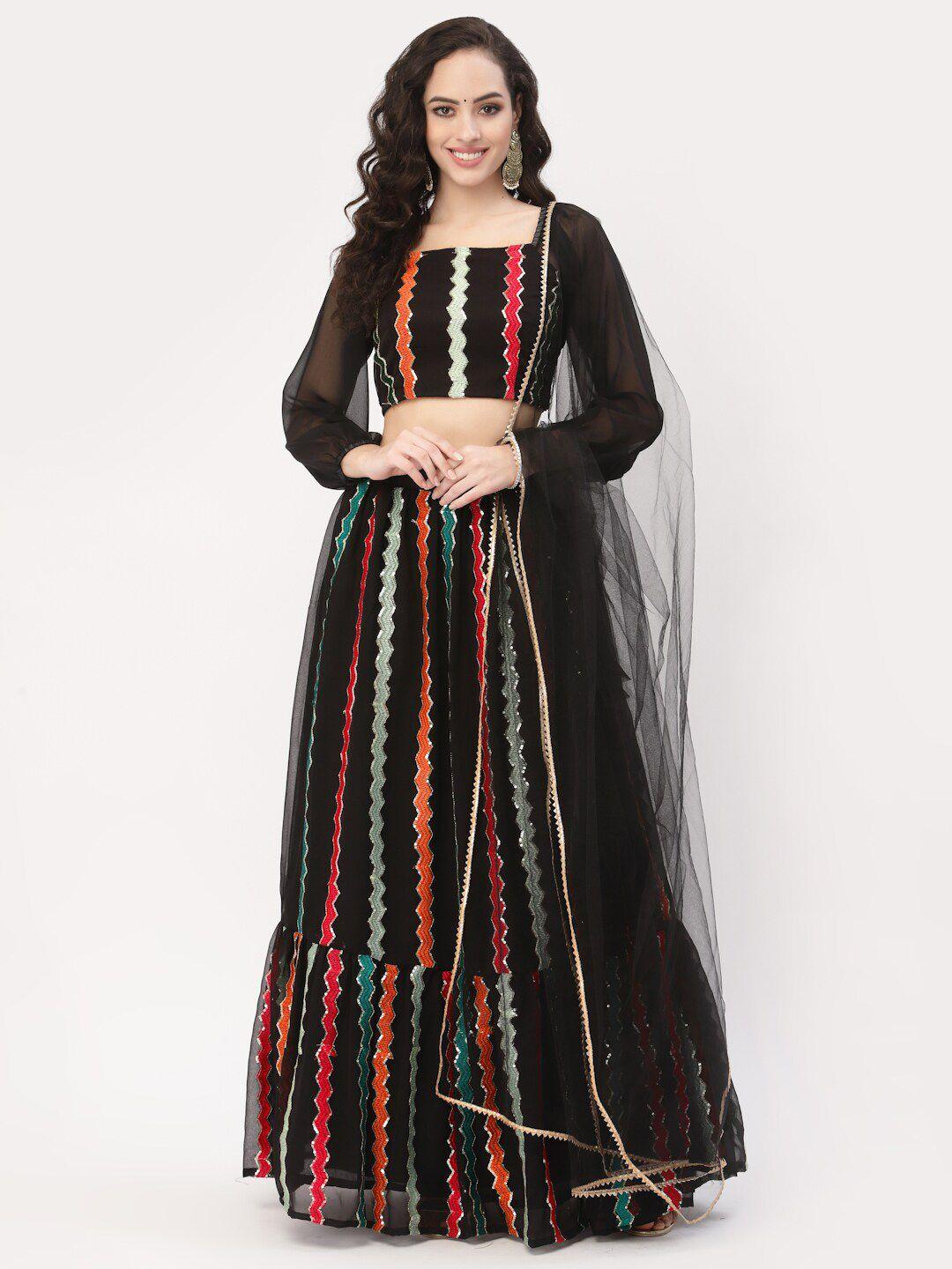 studio rasa black & grey embroidered sequinned lehenga & blouse with dupatta