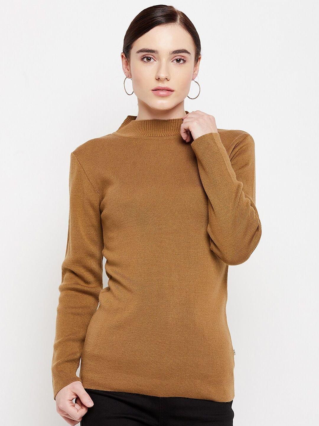 madame women khaki acrylic ribbed pullover