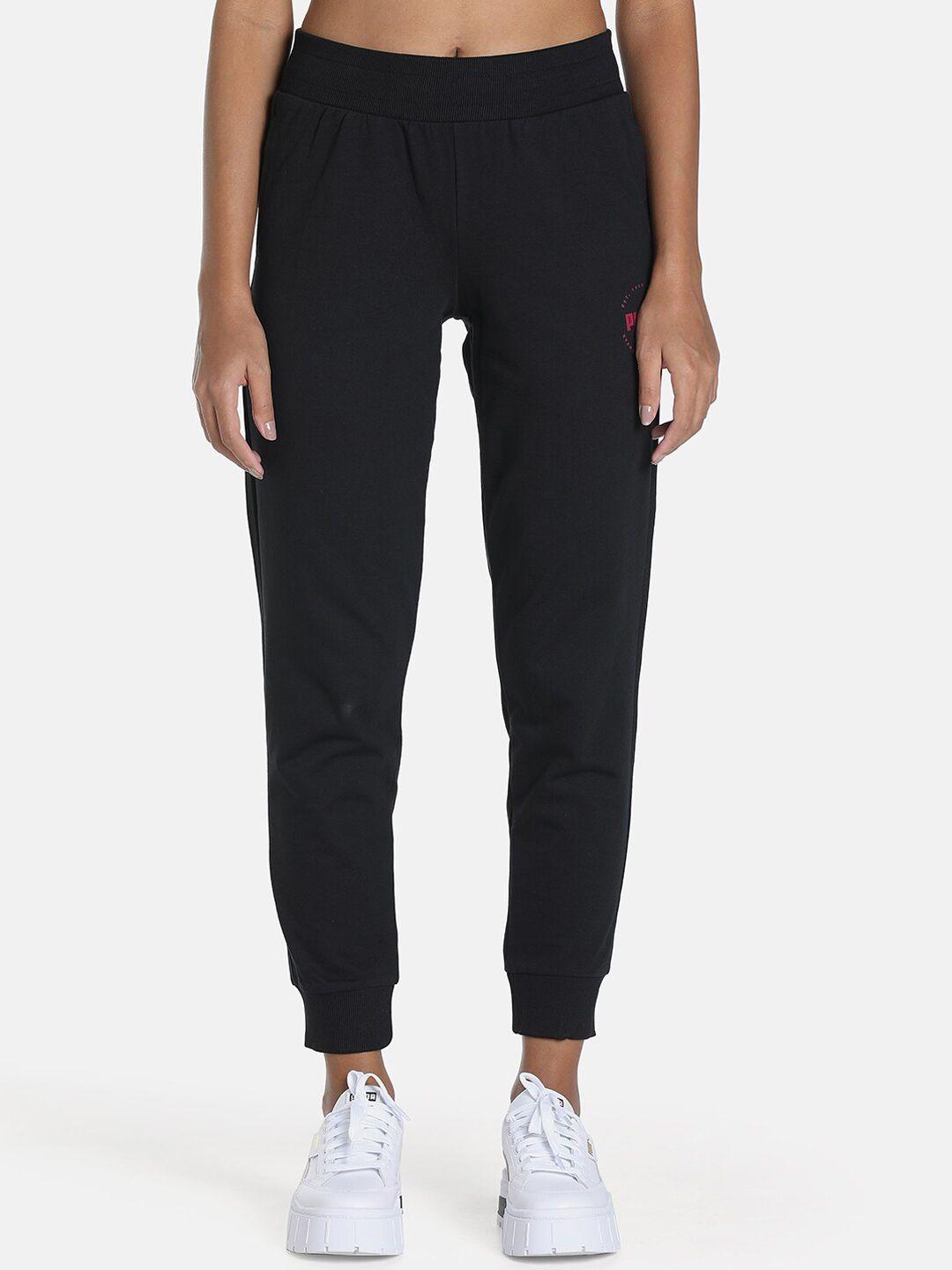 puma women black puma graphic pants cotton joggers