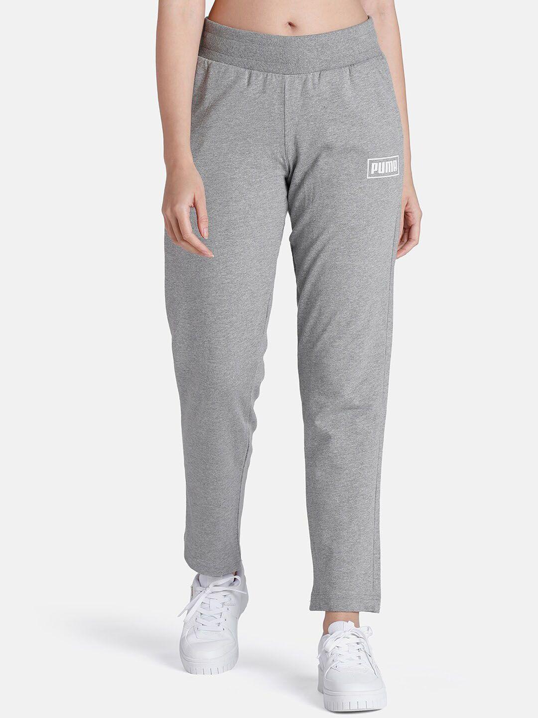 puma women grey solid cotton foil graphic pant