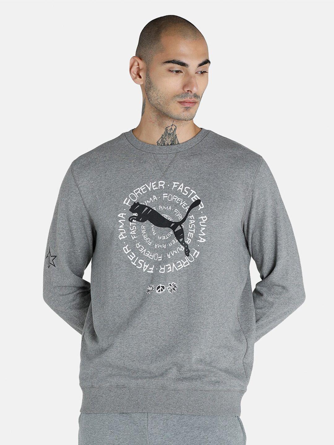 puma men grey graphic printed cotton pullover sweatshirt