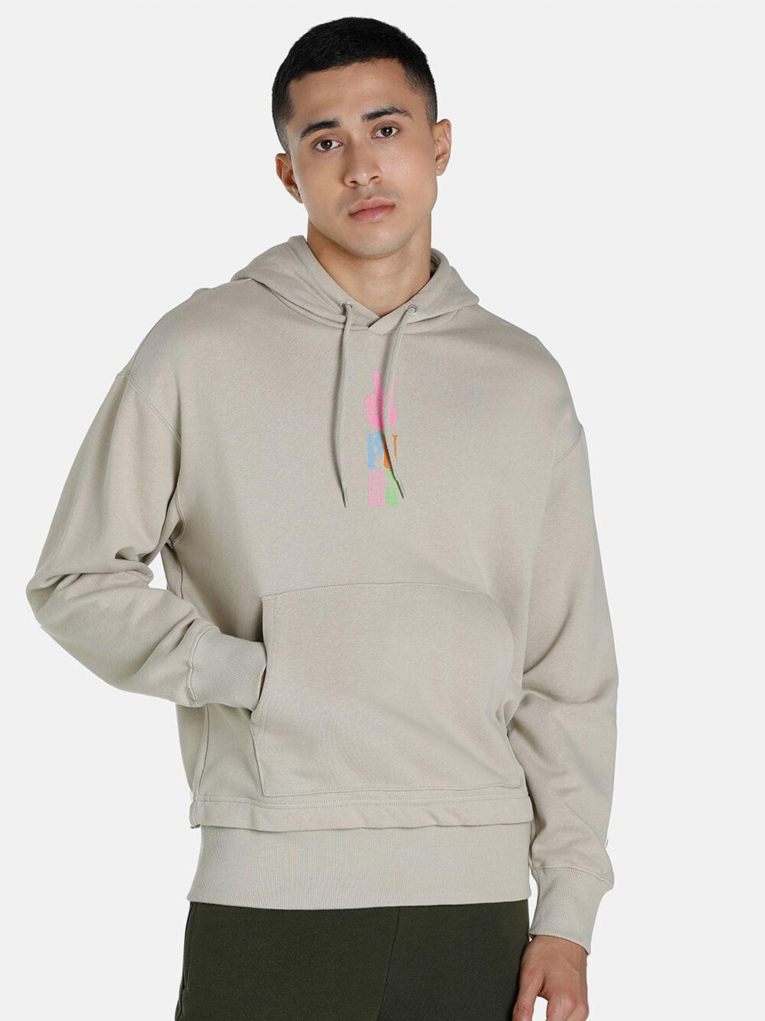 puma men beige colored downtown graphic cotton hoodie