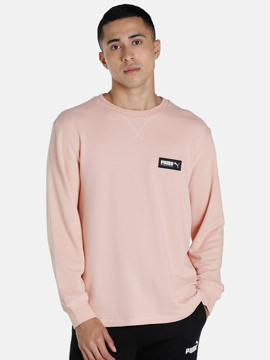 puma men pink fusion crew sweatshirt