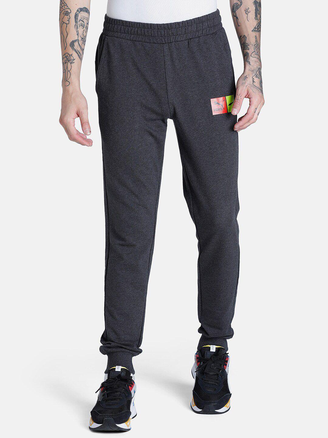 puma men charcoal formstrip logo printed slim-fit cotton pants