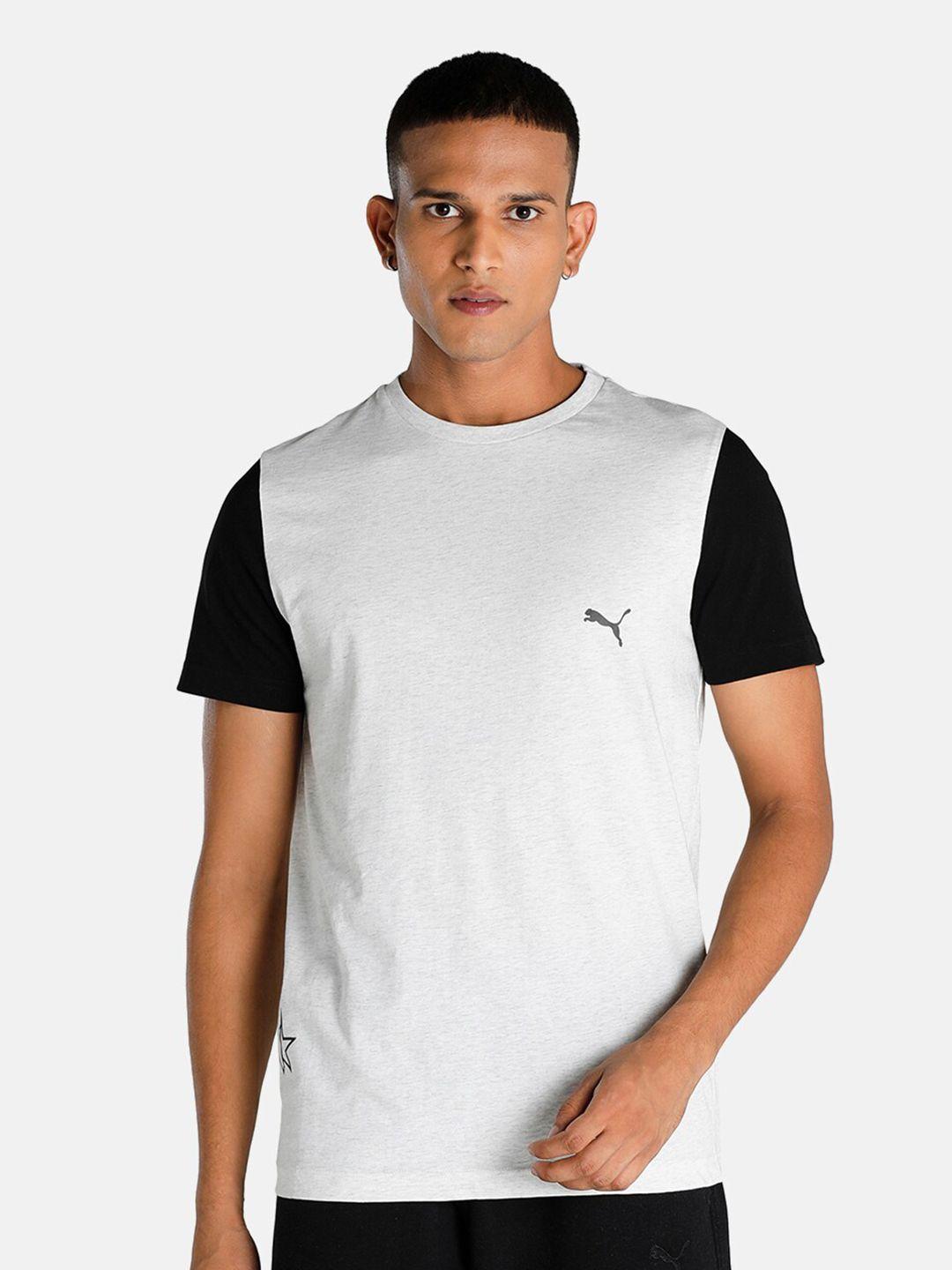 puma men white & black 1der cotton colourblocked t-shirt