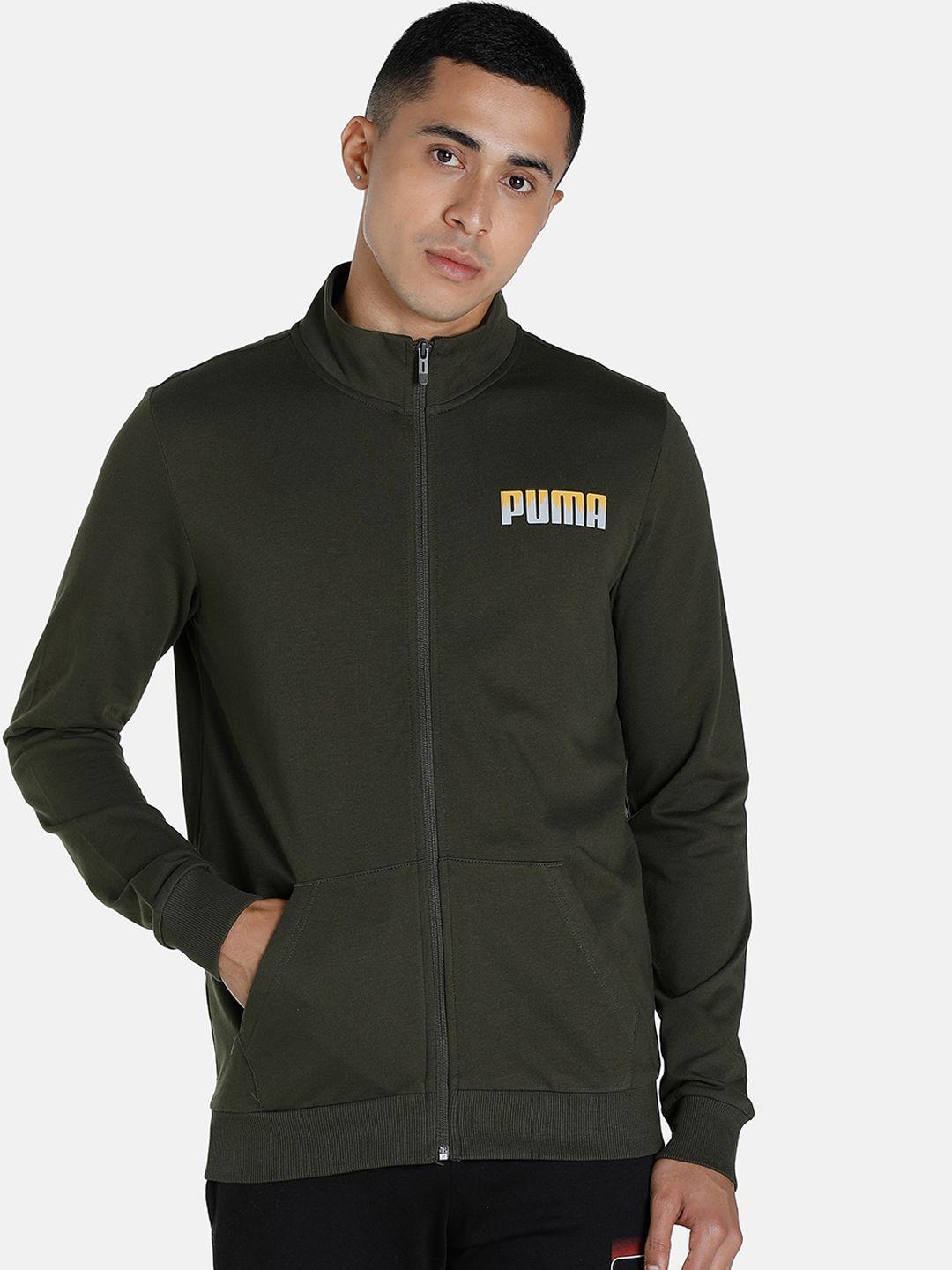 puma men green cotton india sweat jacket