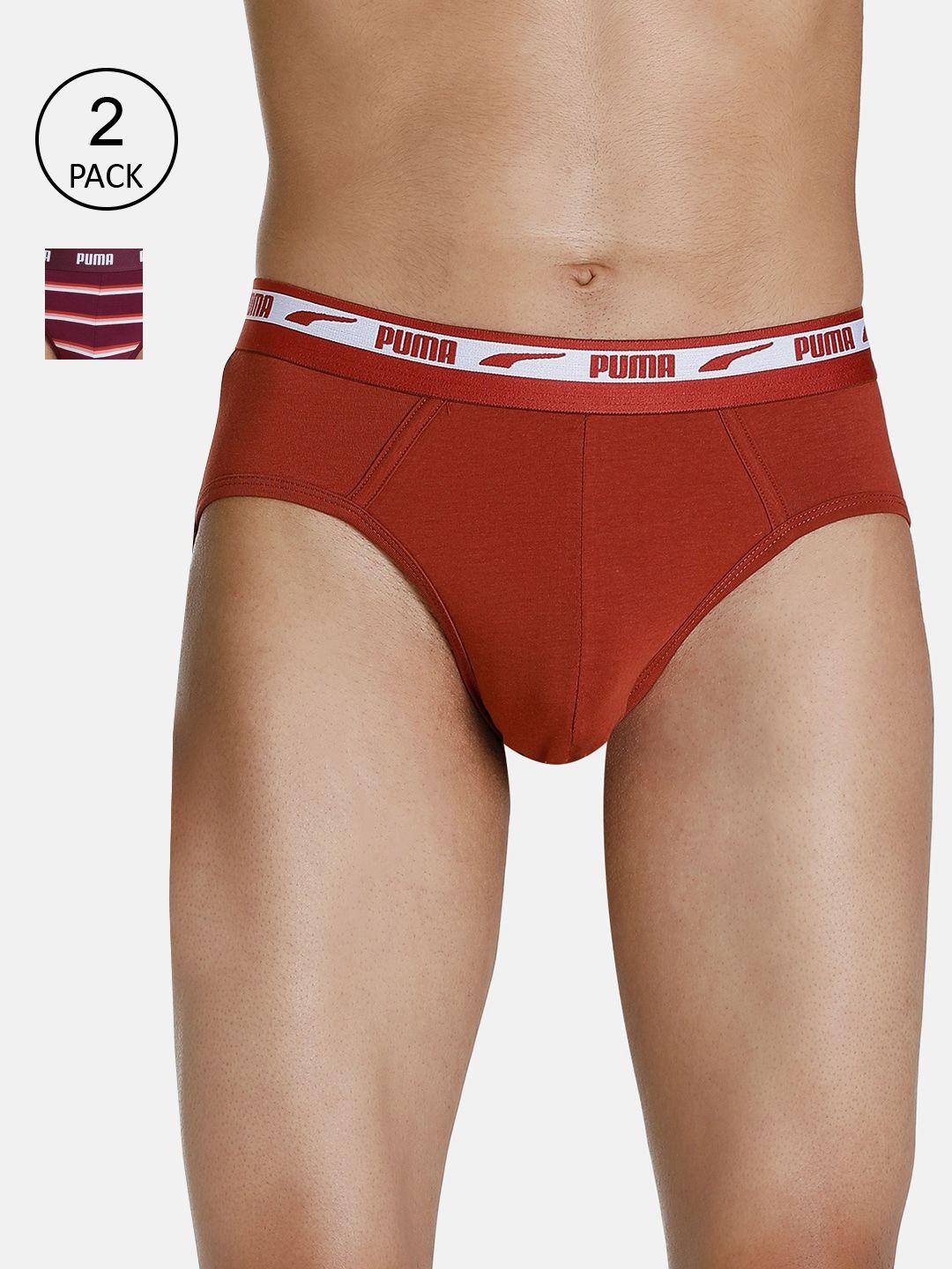 puma men pack of 2 burgundy & brown solid cotton stretch star basic briefs