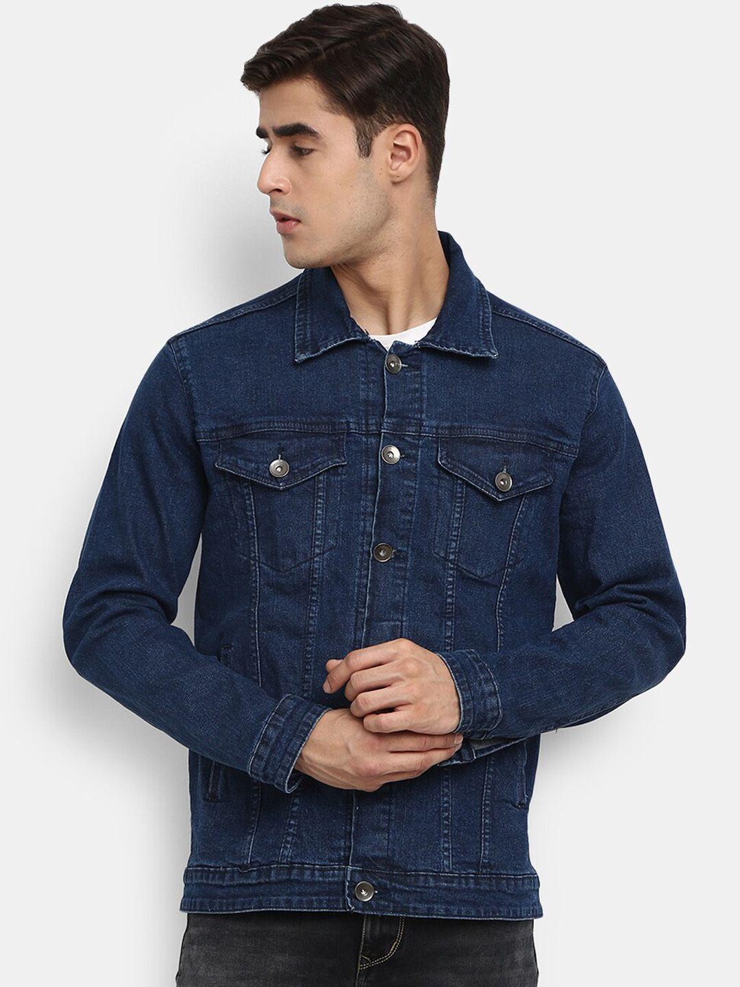 v-mart men blue solid cotton denim jacket