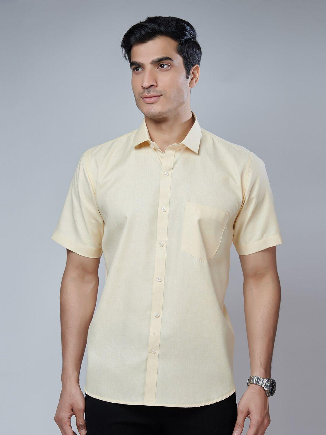 mark & albert men cream-coloured classic slim fit cotton formal shirt