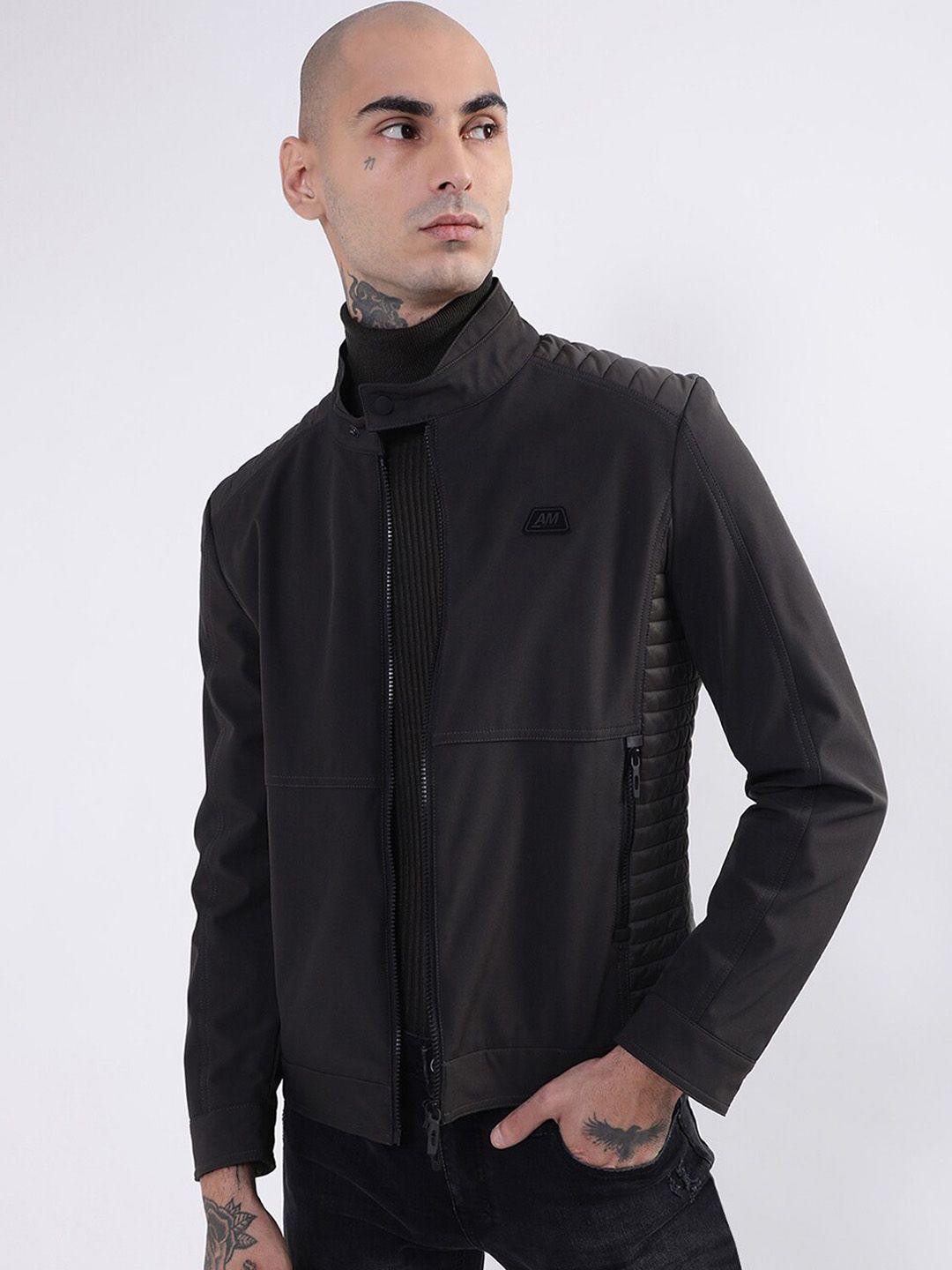 antony morato men black stand collar open front jacket