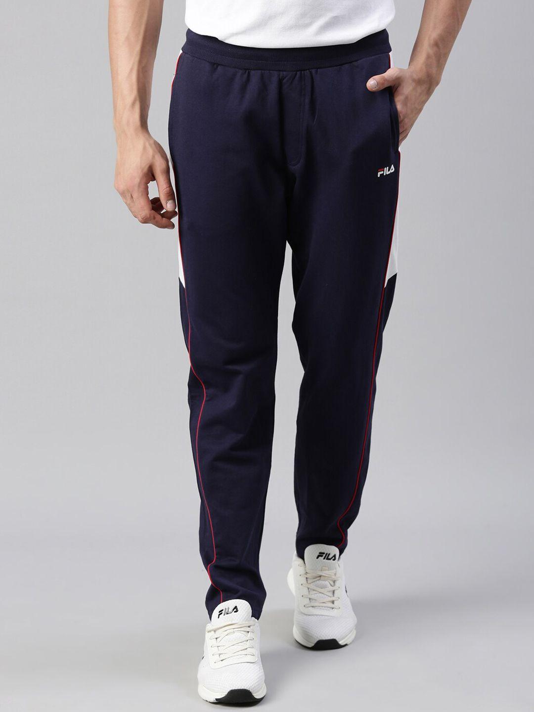 fila men navy blue solid cotton sports track pant