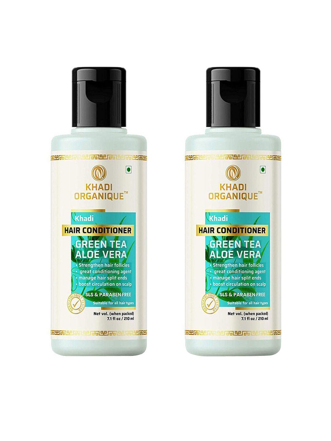 khadi organique set of 2 green tea aloevera conditioner for hair dandruff 420 ml