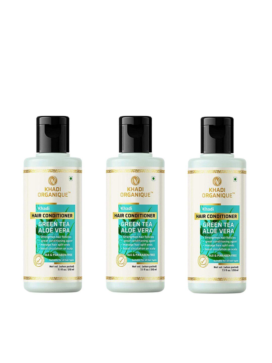 khadi organique set of 3 green tea aloevera conditioner for hair fall 630ml