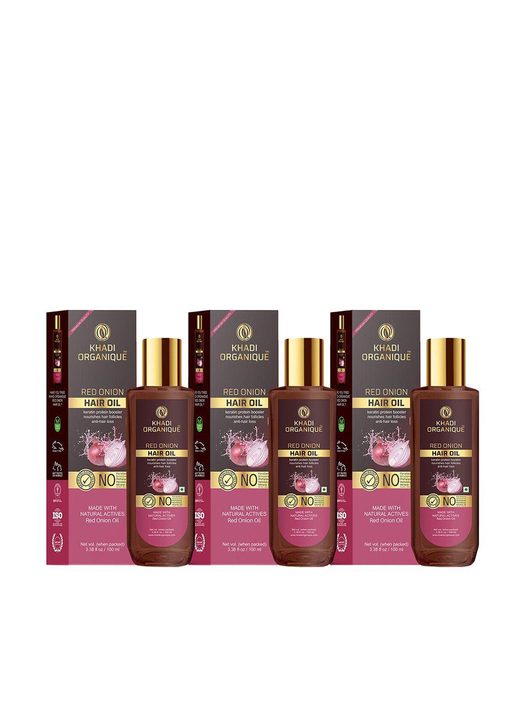 khadi organique set of 3 red onion hair oil for control hair loss 100ml each