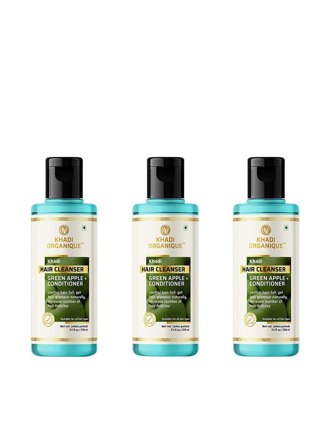 khadi organique set of 3 green apple shampoo conditioner for control hair dandruff  630ml