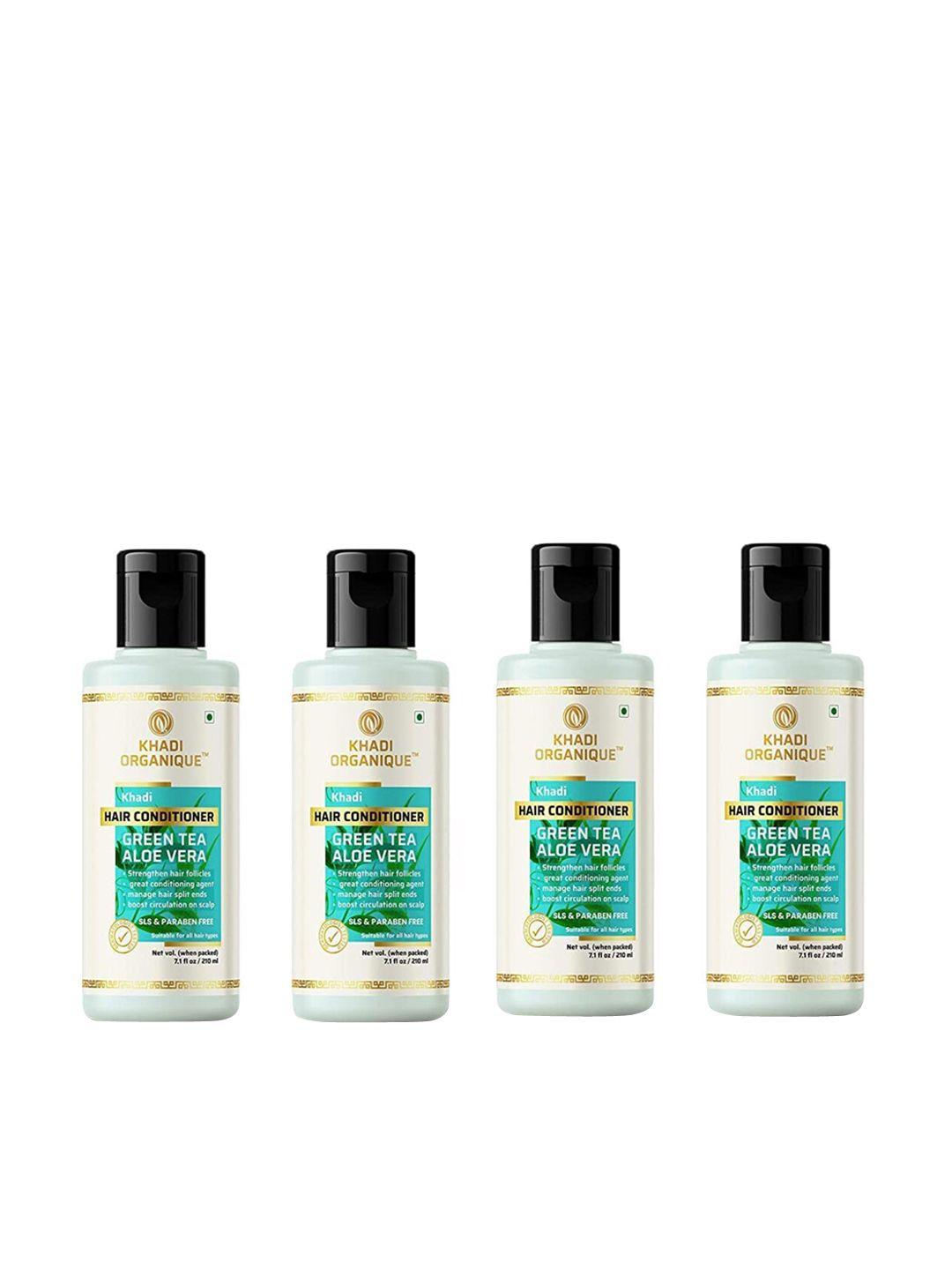 khadi organique set of 4 green tea aloevera conditioner for hair dandruff 840 ml