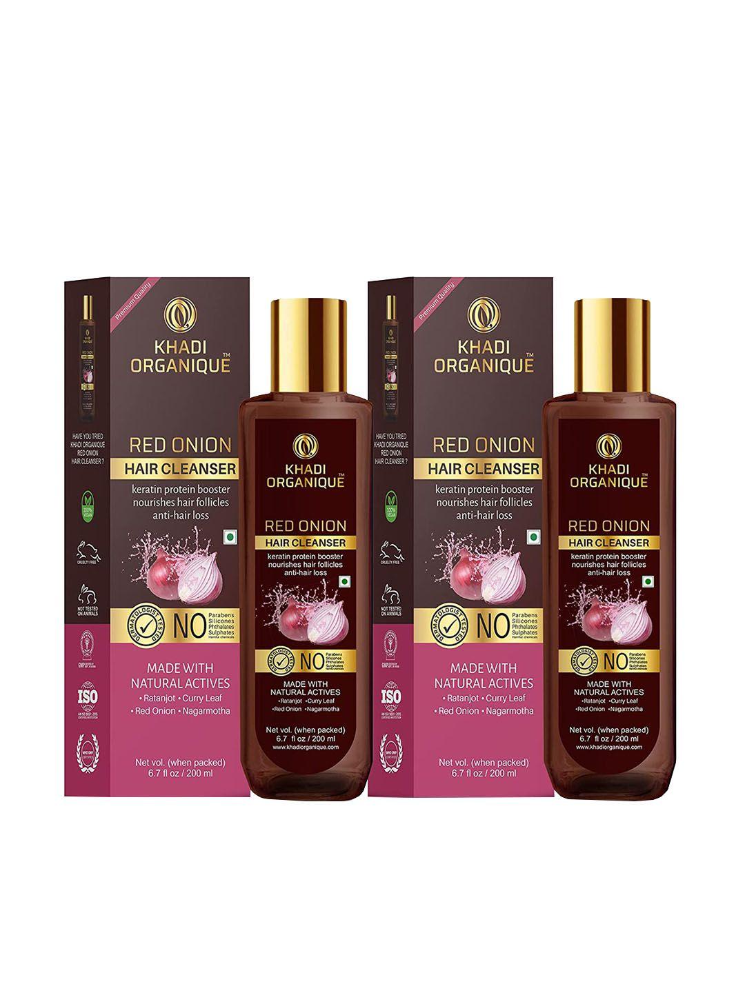 khadi organique set of 2 red onion hair shampoo for hair fall & hair follicles  400ml