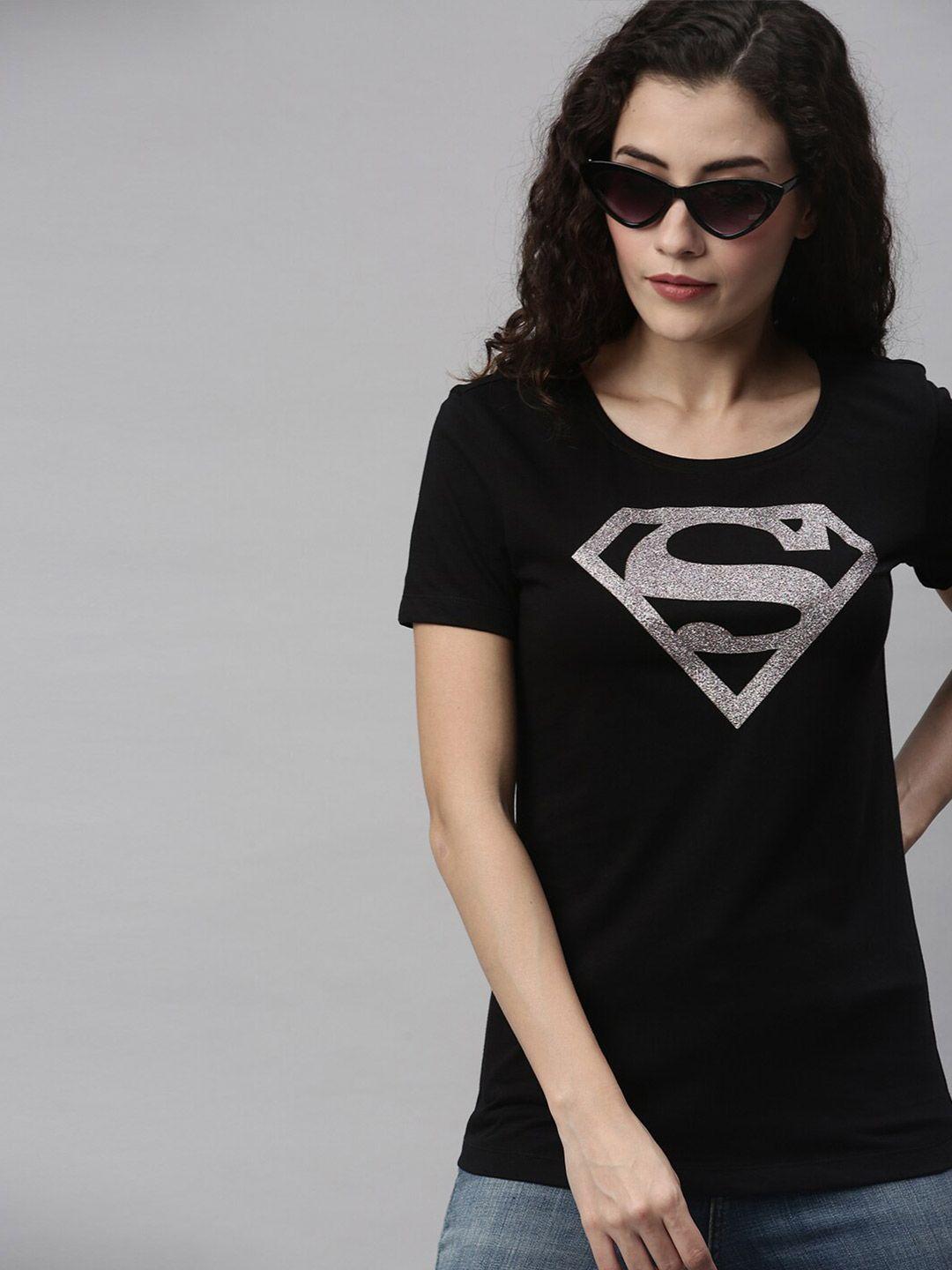 kook n keech superman women black superman printed cotton t-shirt