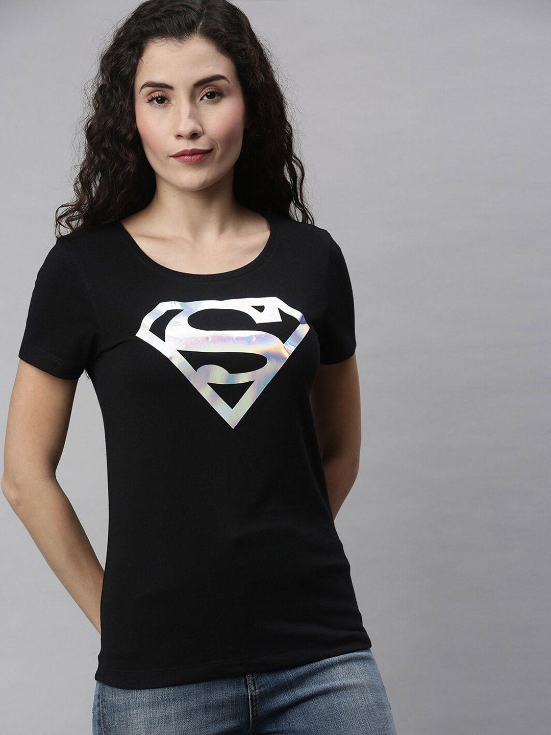 kook n keech superman women black superman printed cotton t-shirt