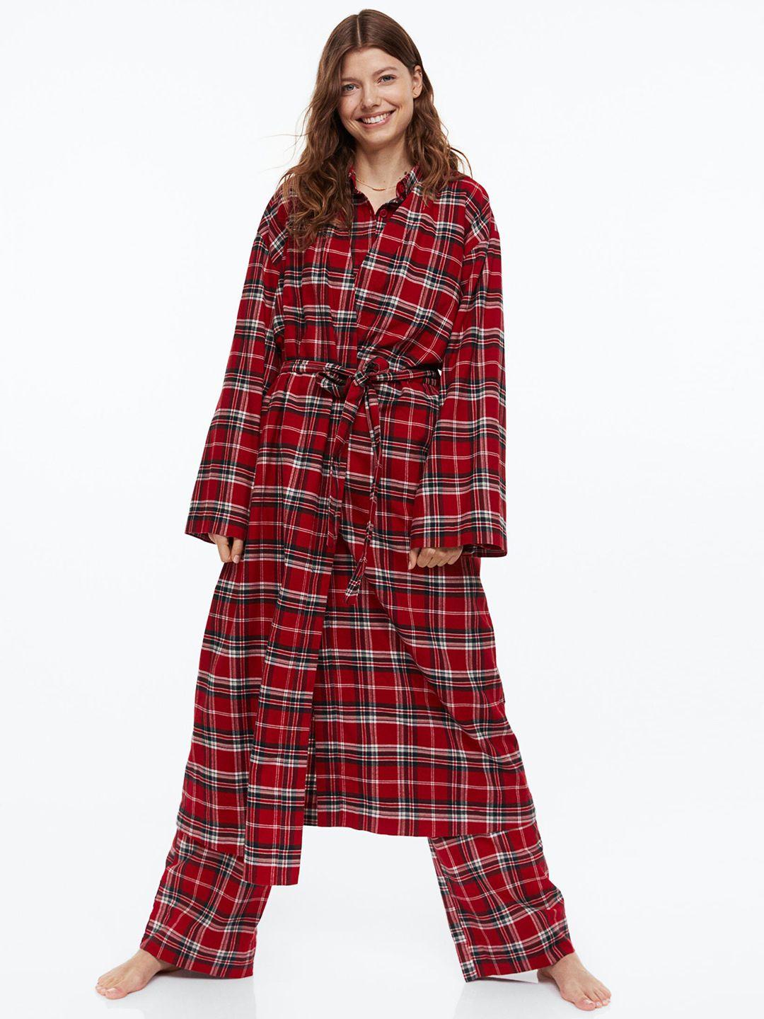 h&m women red twill dressing gown