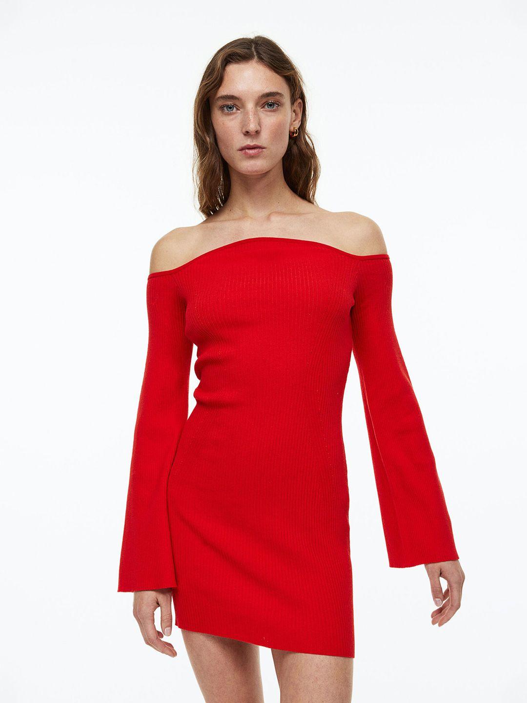 h&m women red short bodycon dress