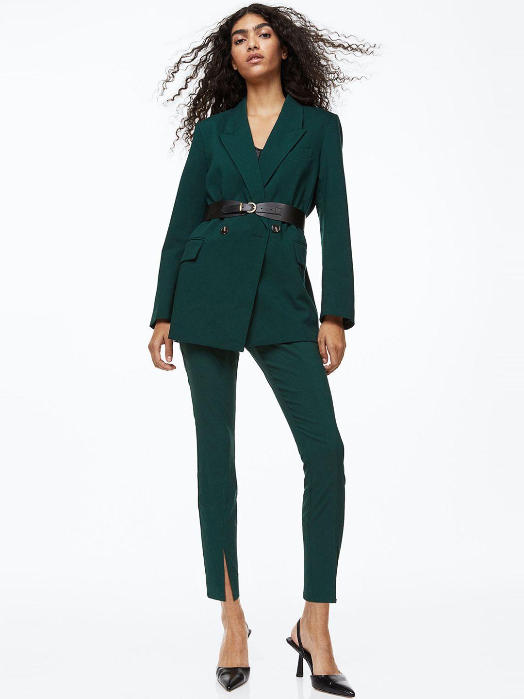 h&m women green slim trousers