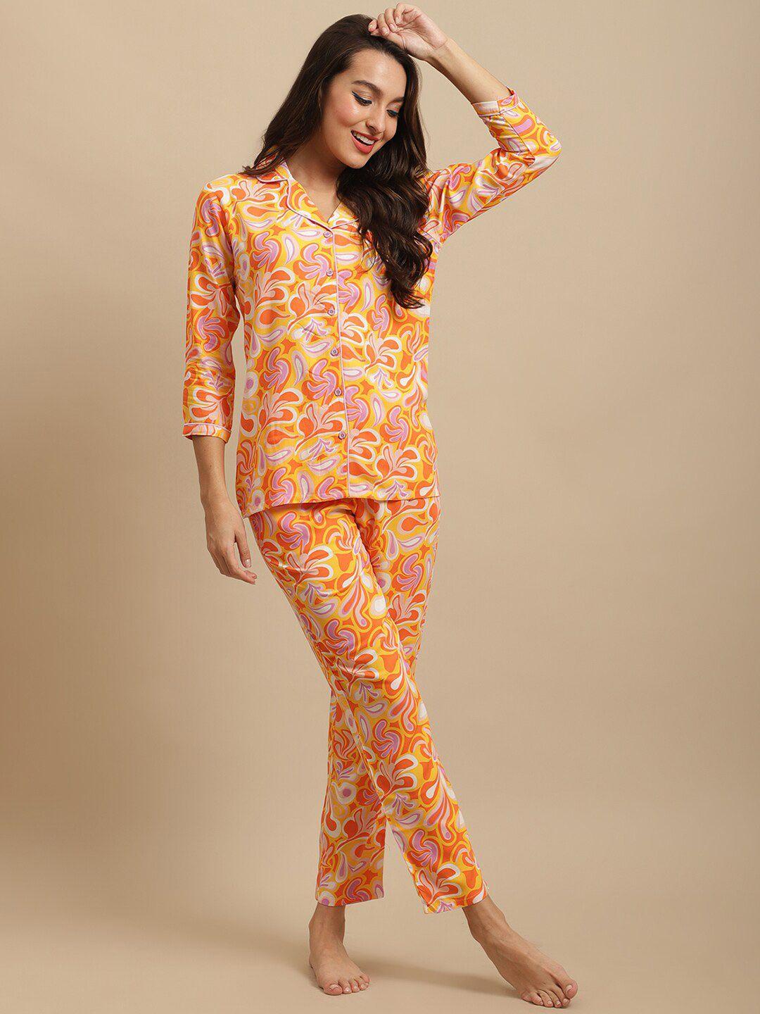 claura women orange printed nightsuit