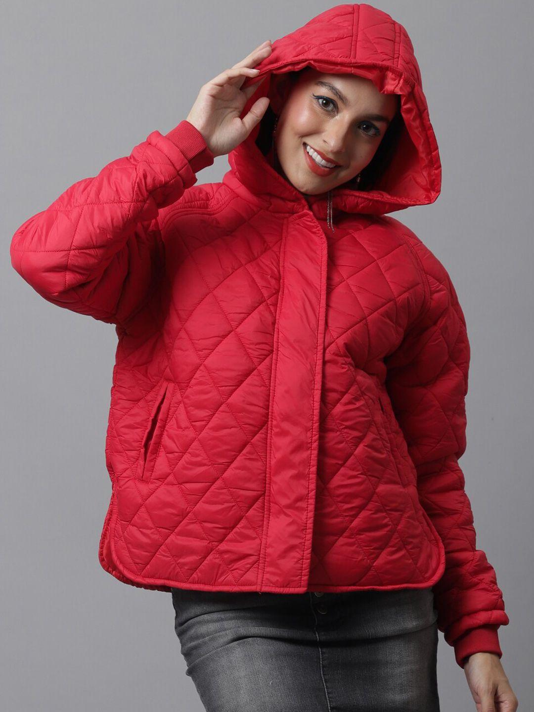 perfkt-u women red lightweight outdoor quilted jacket