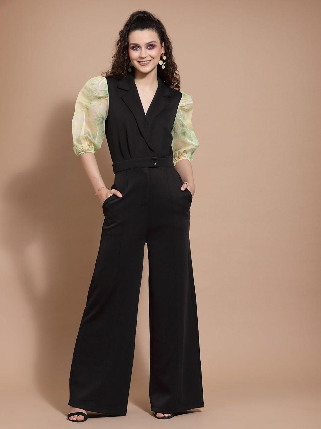 kassually women black & green basic jumpsuit