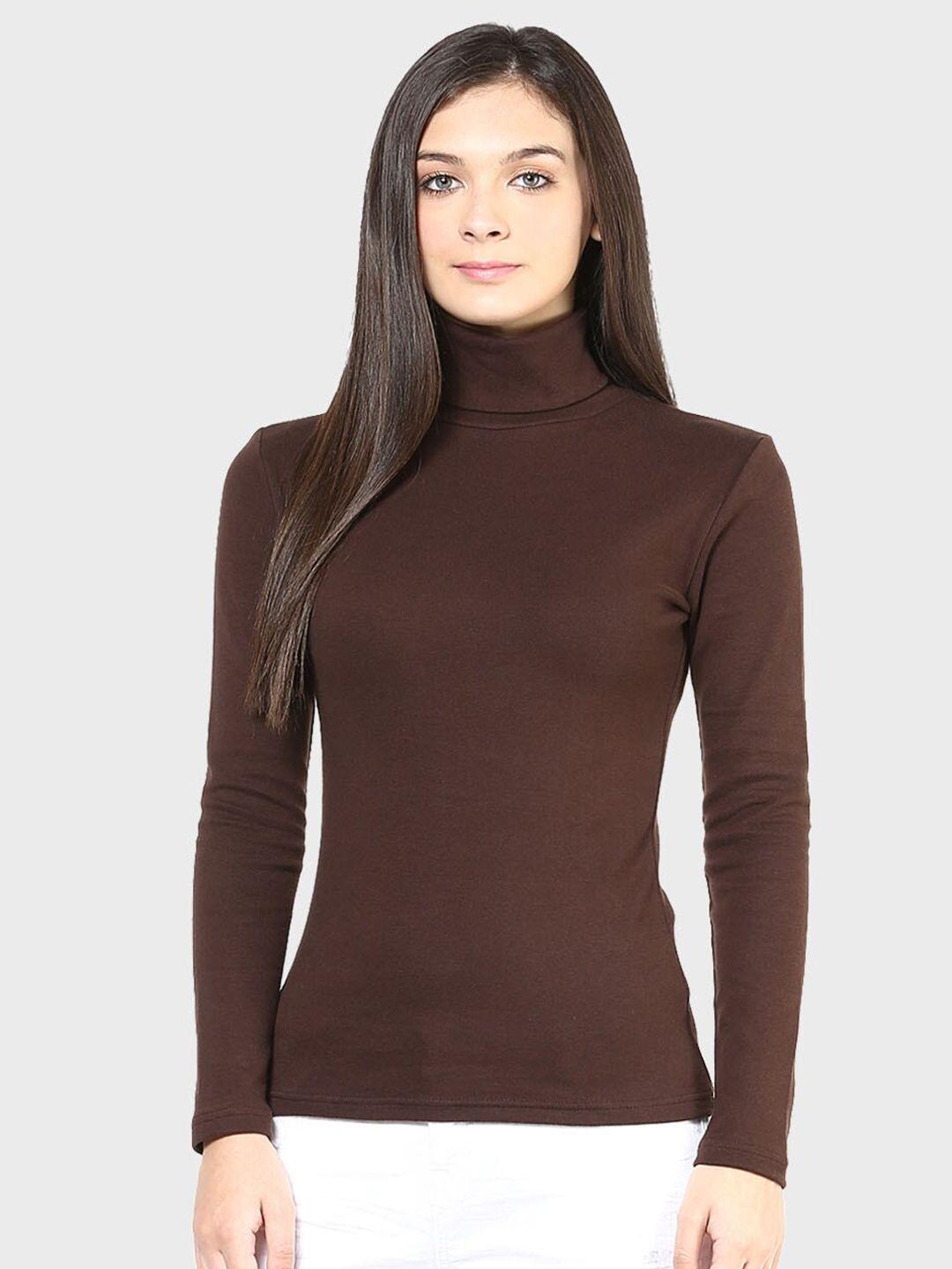 hypernation women brown high neck t-shirt