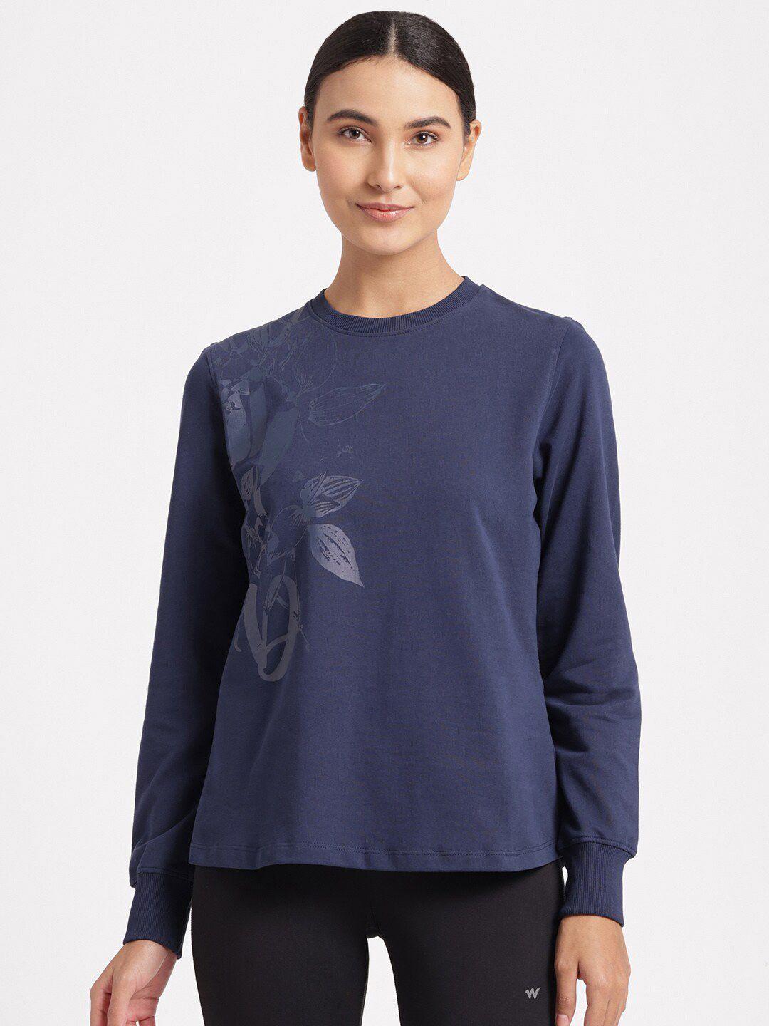 wildcraft women navy blue printed cotton sweatshirt