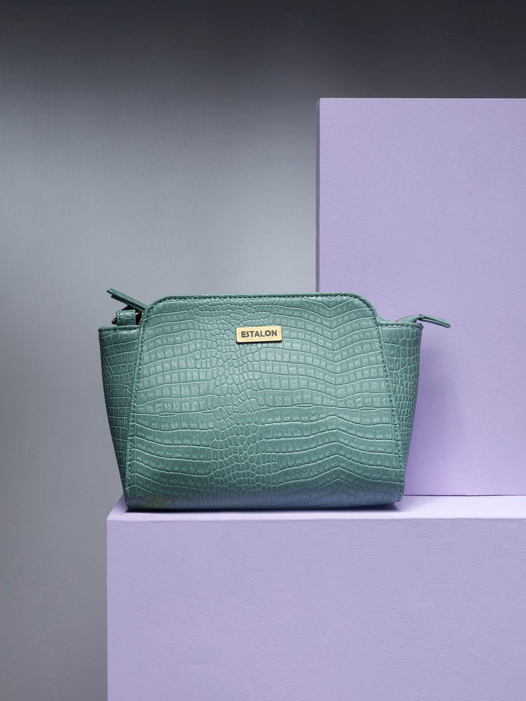 estalon green textured structured sling bag