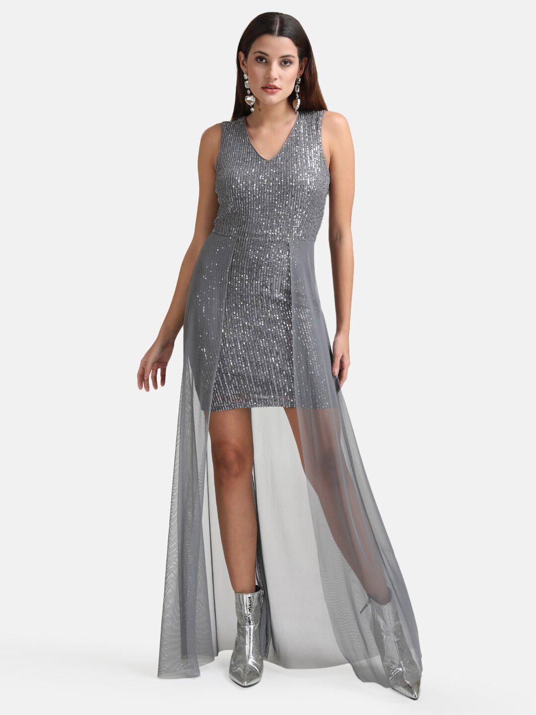 kazo women grey embellished maxi maxi dress