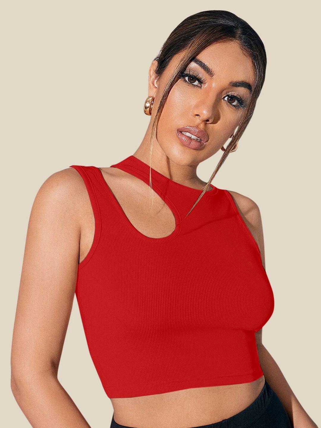 aahwan women red crop top