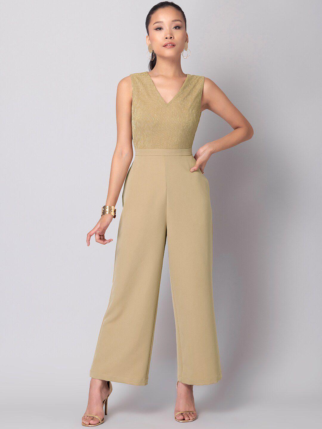 faballey x rimzim dadu beige shimmer jumpsuit