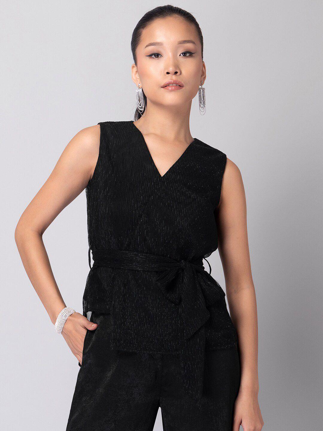 faballey x rimzim dadu black pleated tie up wrap top