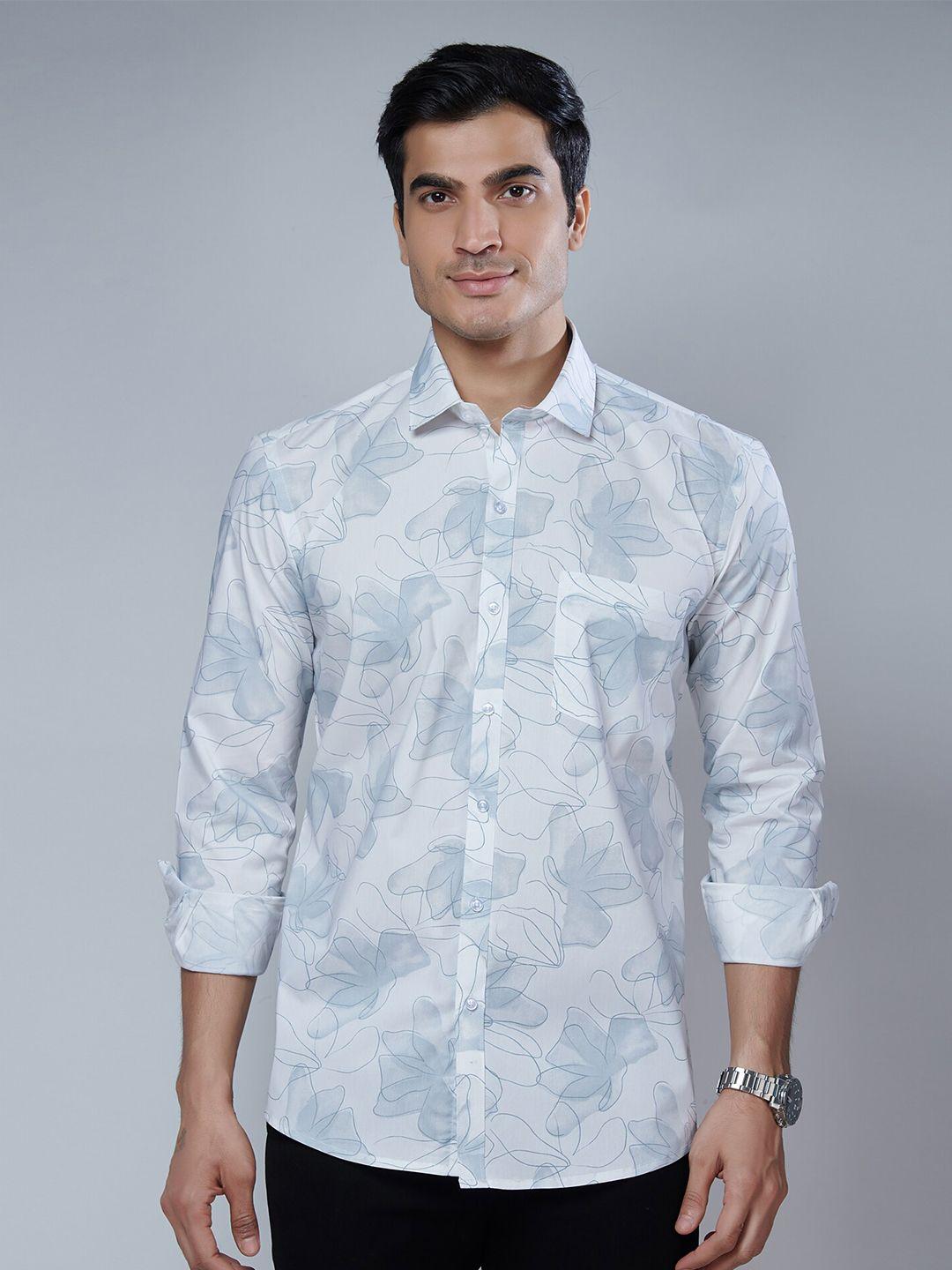 mark & albert men white classic slim fit floral printed cotton casual shirt