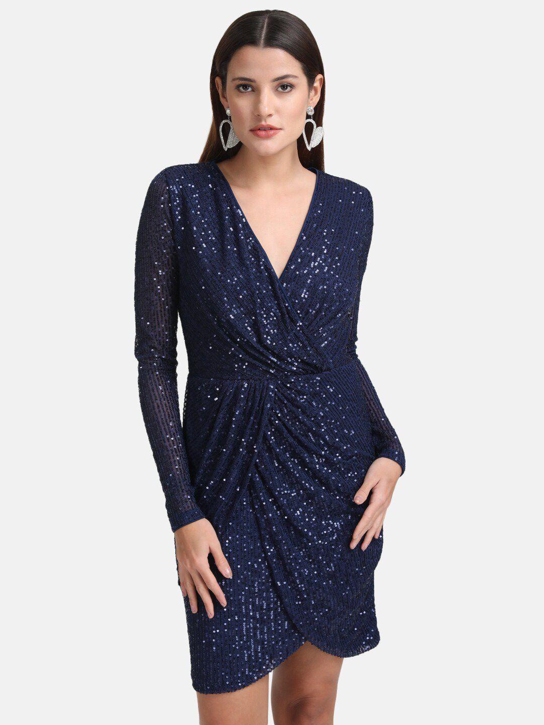 kazo navy blue embellished mini dress