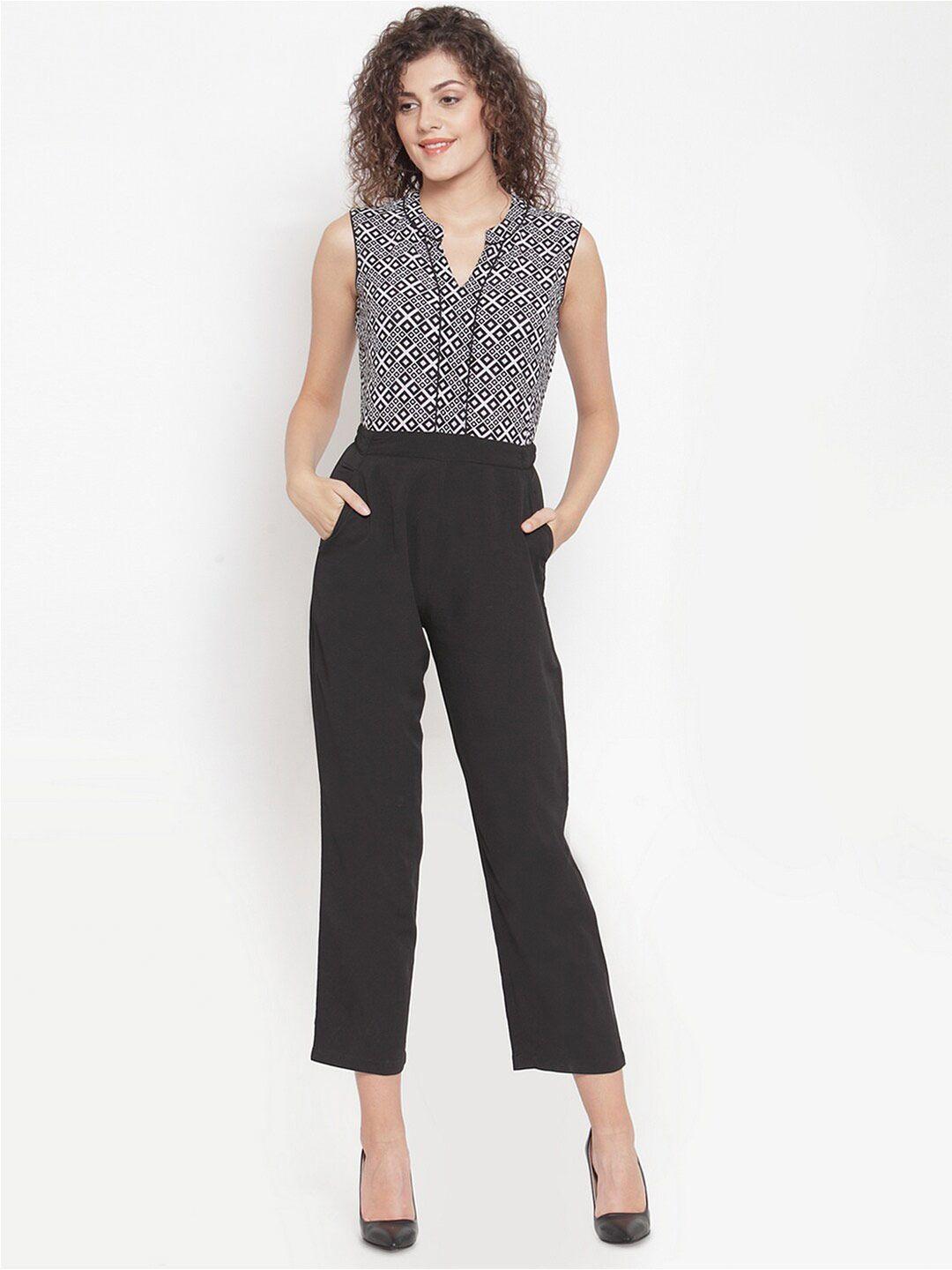 magnetic designs women black & white printed basic jumpsuit