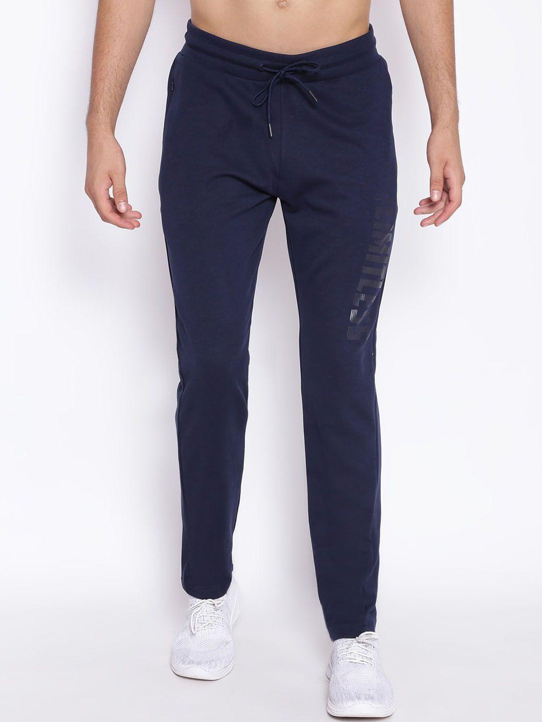 unpar men blue solid cotton track pant