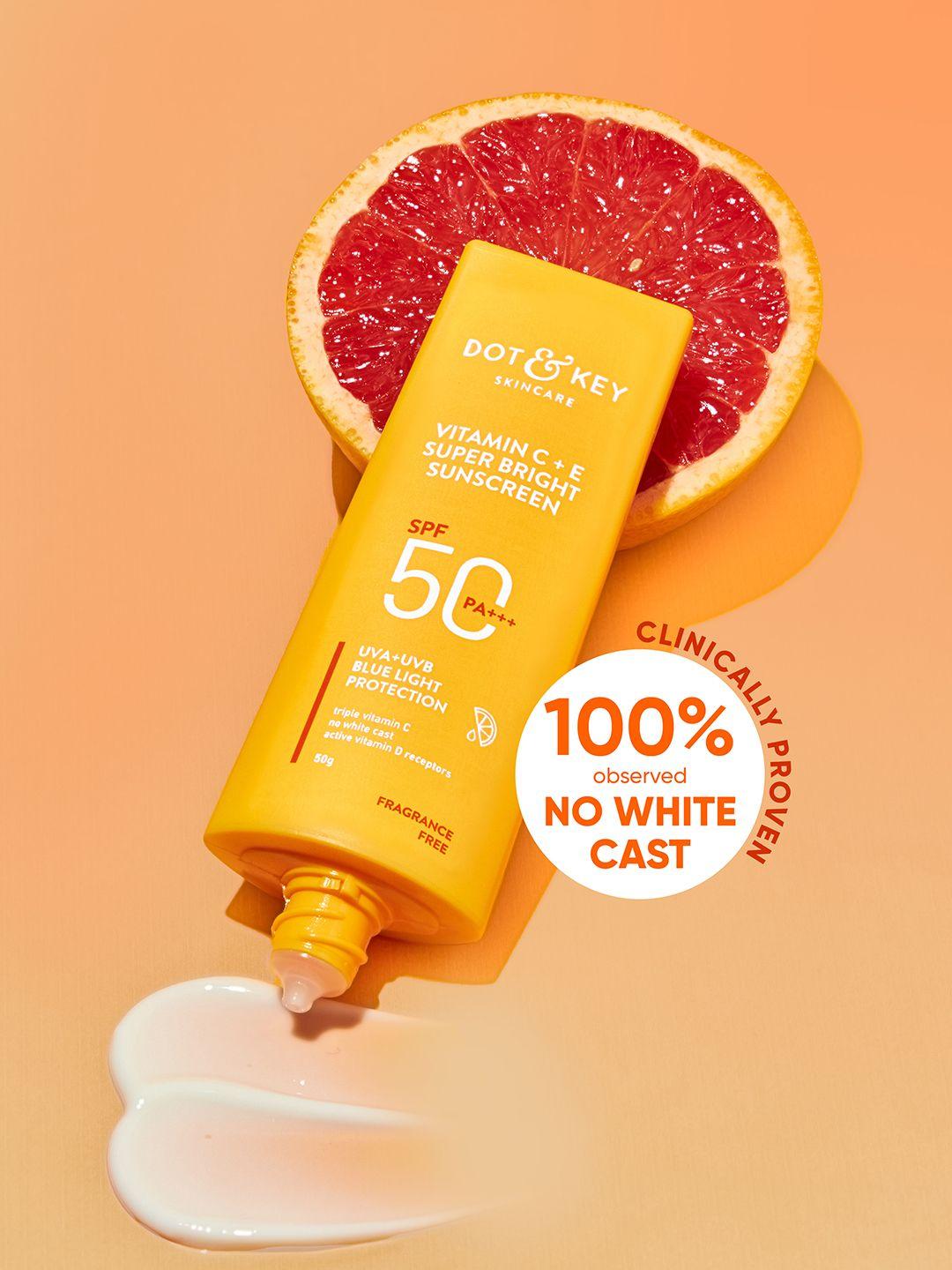 dot & key vitamin c + e sunscreen spf 50 pa+++ for glowing skin, 100% no white cast - 50g