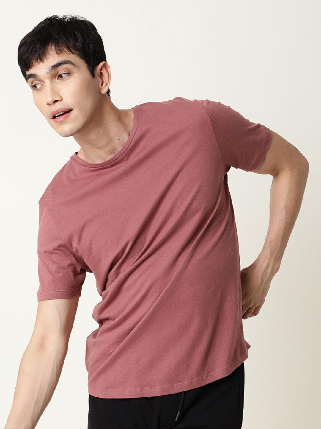 articale men mauve solid slim fit cotton t-shirt