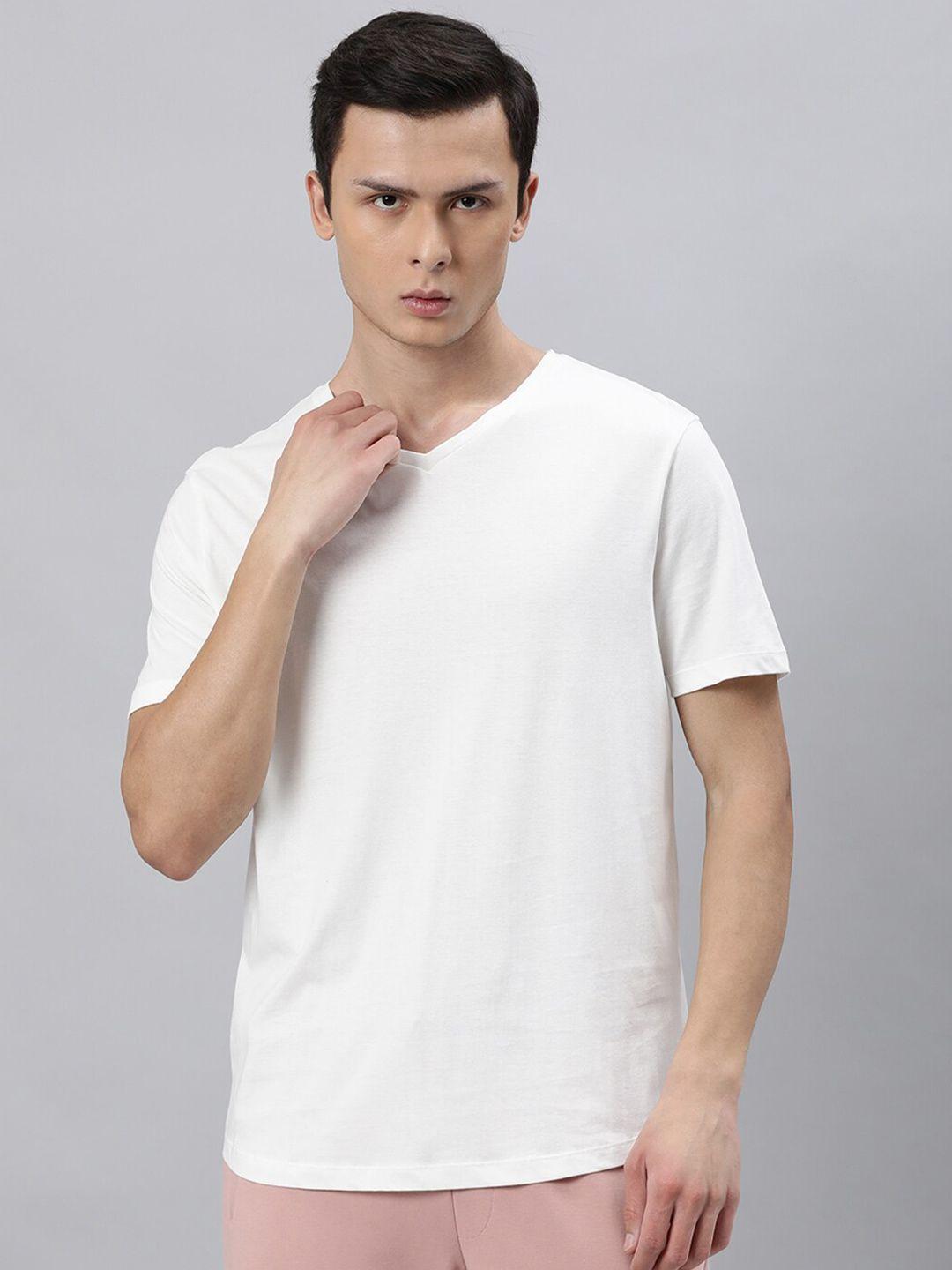 articale men off white solid v-neck slim fit cotton t-shirt