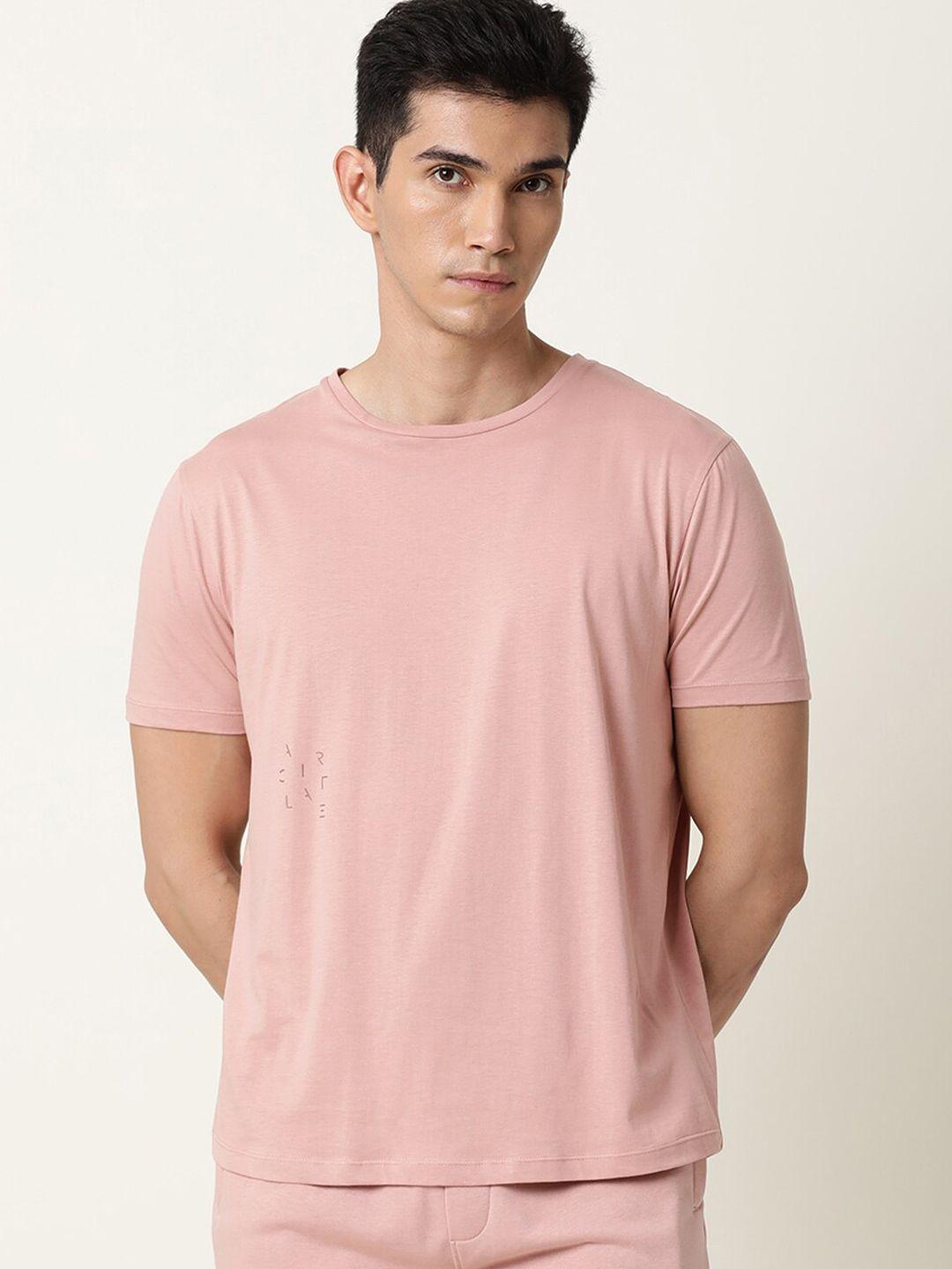 articale men mauve solid slim fit cotton t-shirt