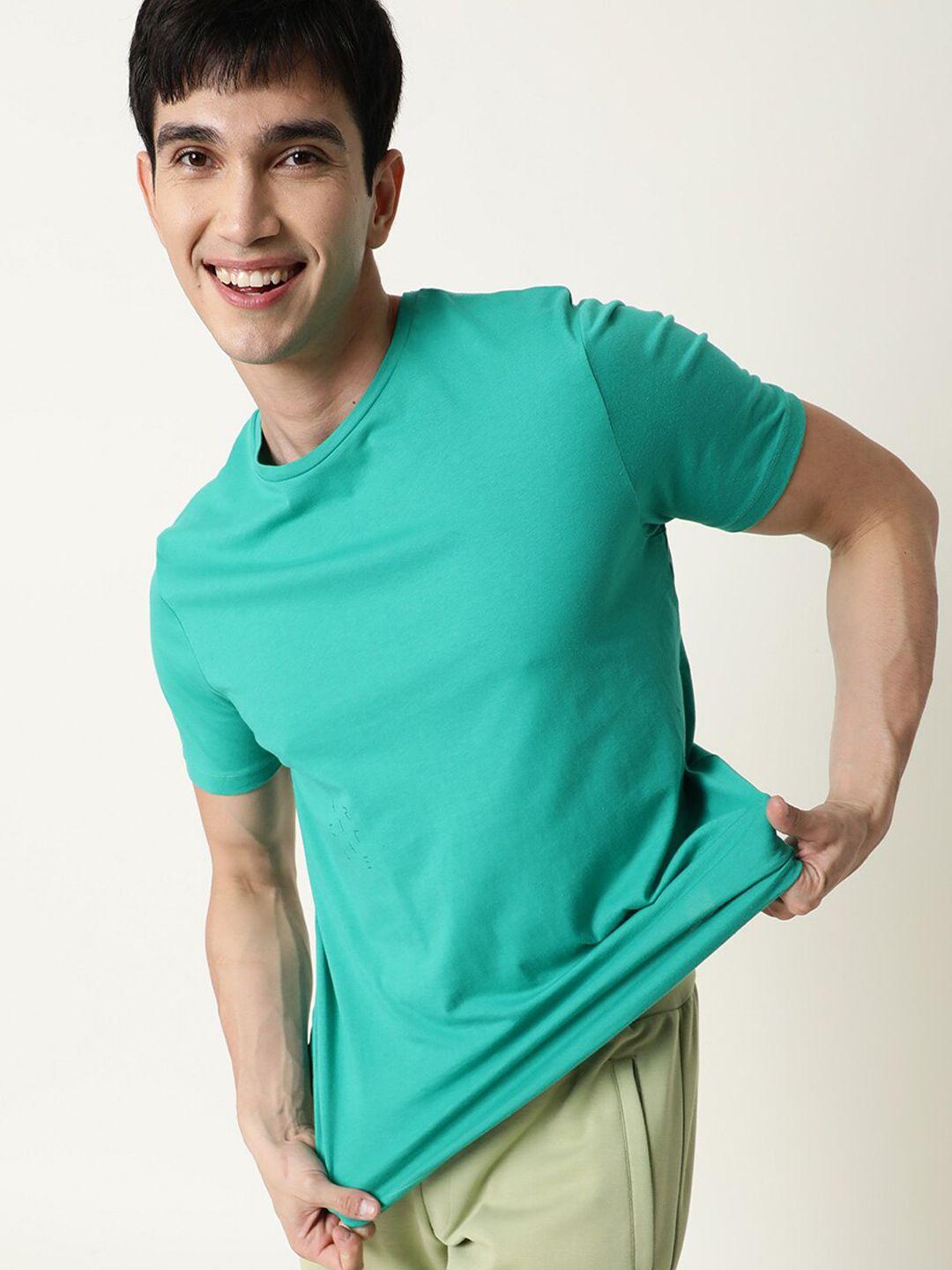 articale men green solid slim fit cotton t-shirt